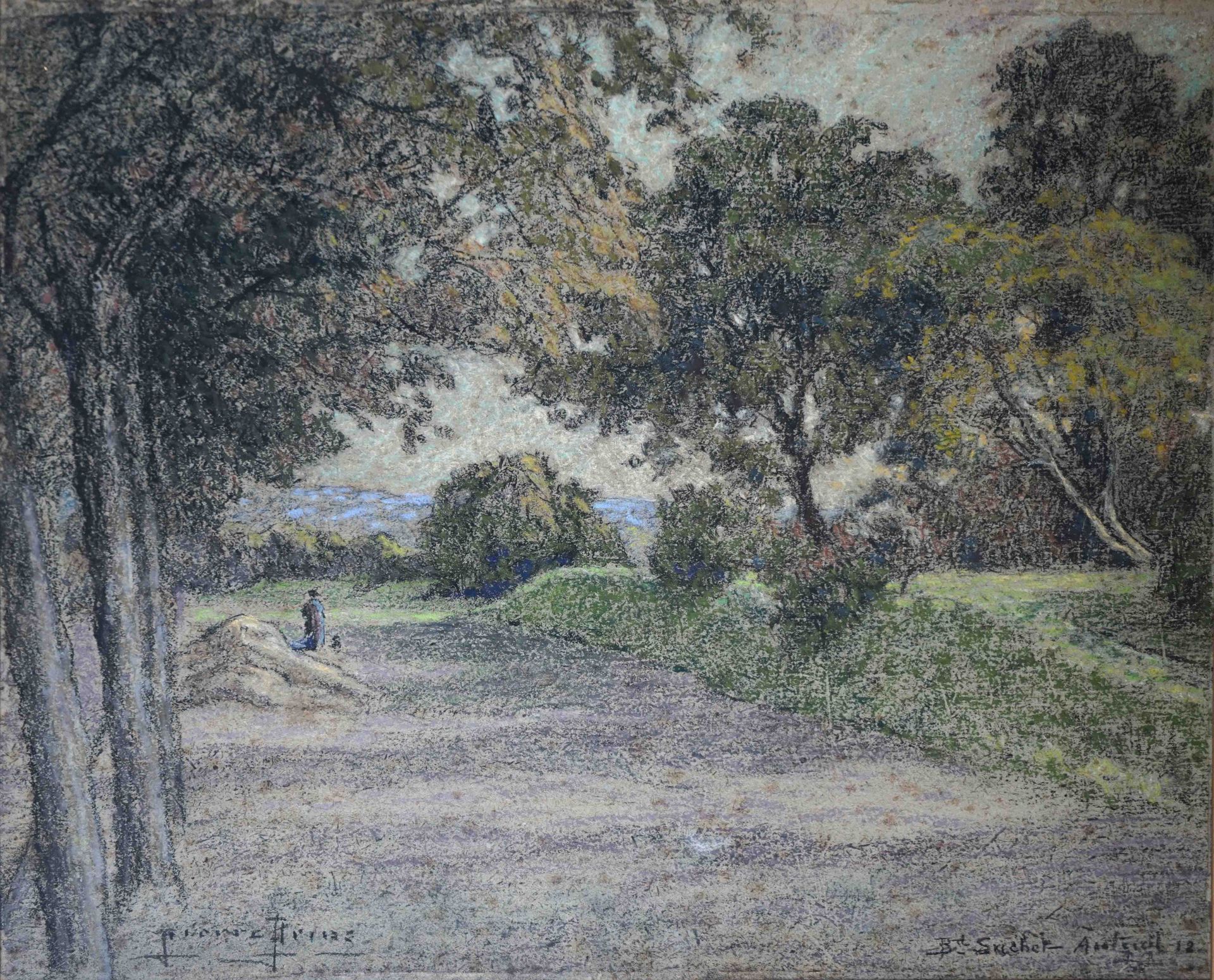 Null 皮埃尔-欧内斯特-普林斯(1838-1913)，Promeneuse, Bd Suchet, Auteuil, 1912。粉彩画右下方有签名，左下方有&hellip;