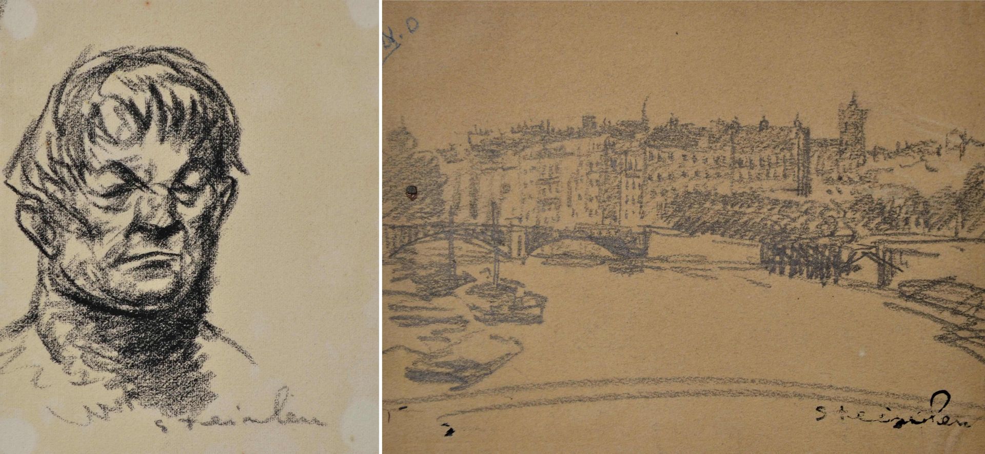 Null Théophile Alexandre STEINLEN (1859-1923)《一个人的肖像》。炭笔，右下角有签名。11.5 x 9.2 cm 附图&hellip;