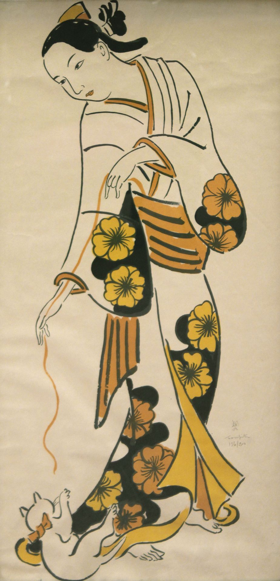 Null Tsuguharu FOUJITA (1886-1968) Geisha che gioca con un gattino, 1926. Litogr&hellip;