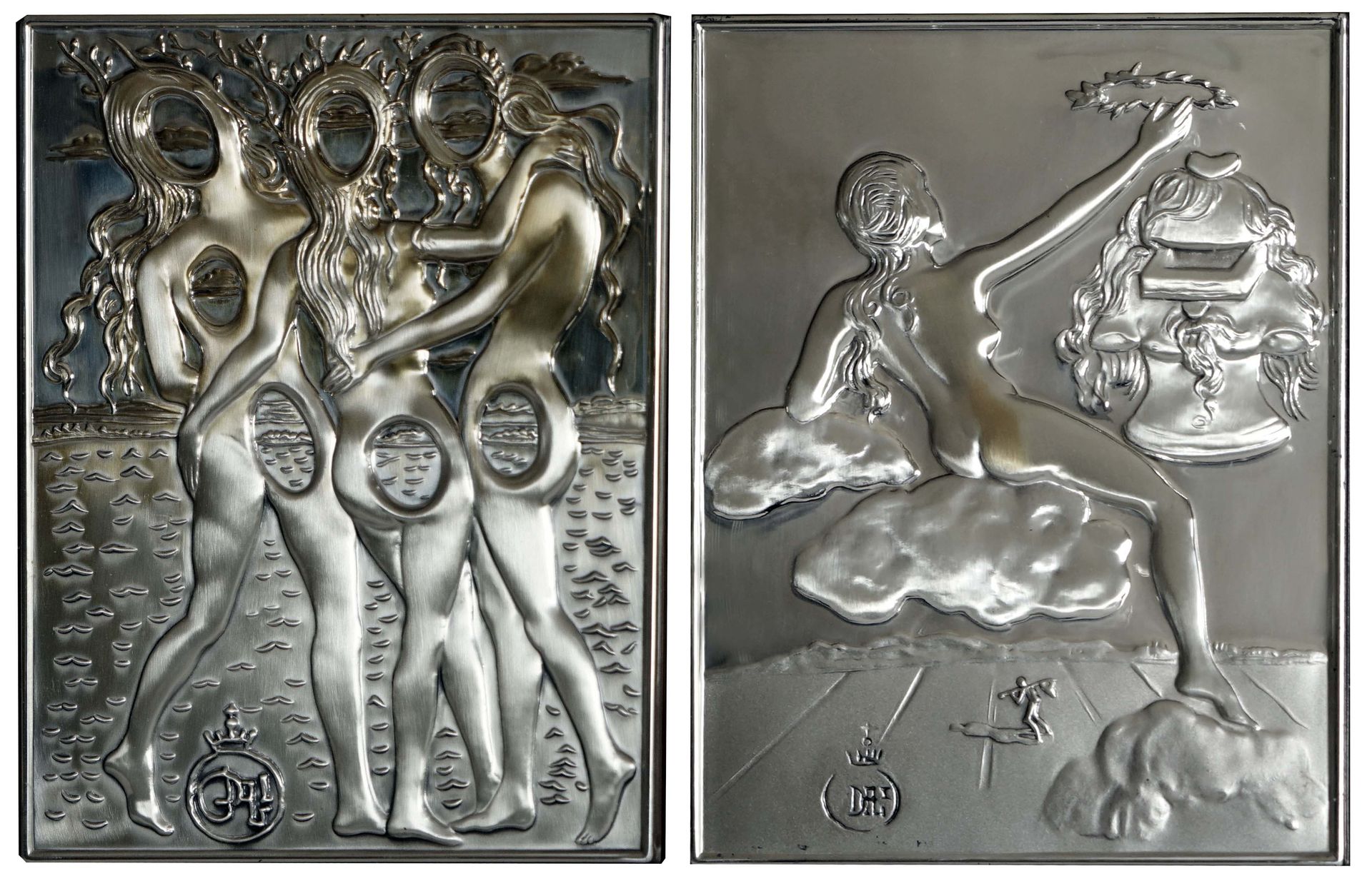 Null 萨尔瓦多-达利(1904-1989)《Las tres gracias》和《Woman on a cloud》。两件925e银制浮雕，第一件背面编号为&hellip;