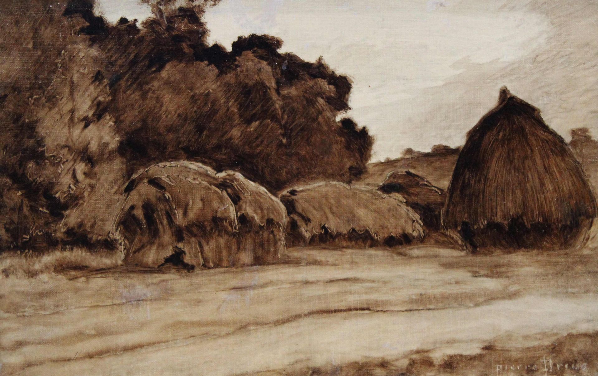 Null 皮埃尔-欧内斯特-普林斯（1838-1913）磨石，约1873年。布面油画，右下角有签名，画框背面有总目录的191号。30 x 45厘米