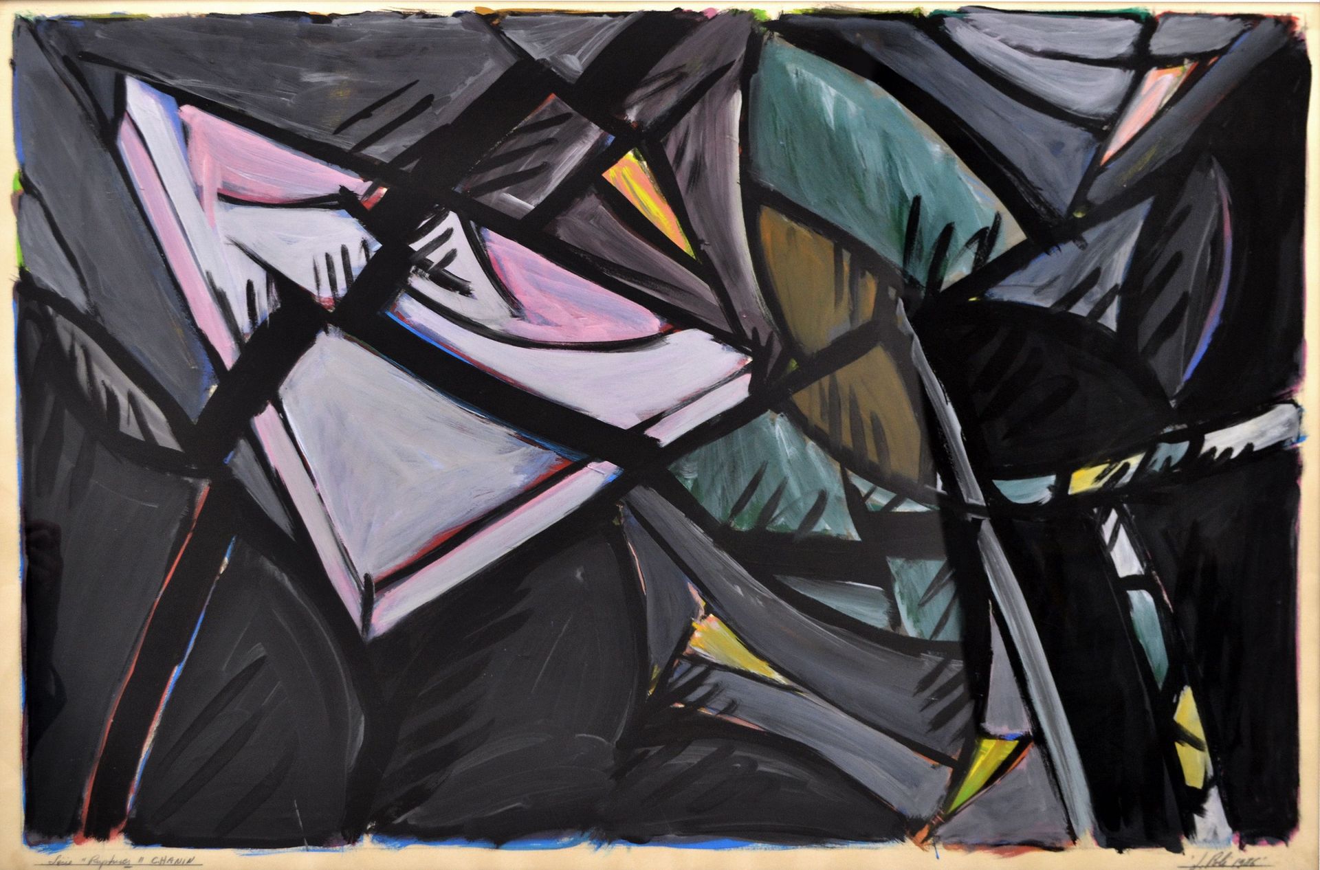 Null 雅克-波利（1938-2002）《破裂》，1986年。纸上丙烯，右下角有签名和日期，注有 "破裂 "系列 C．左下角的哈宁，66 x 100厘米