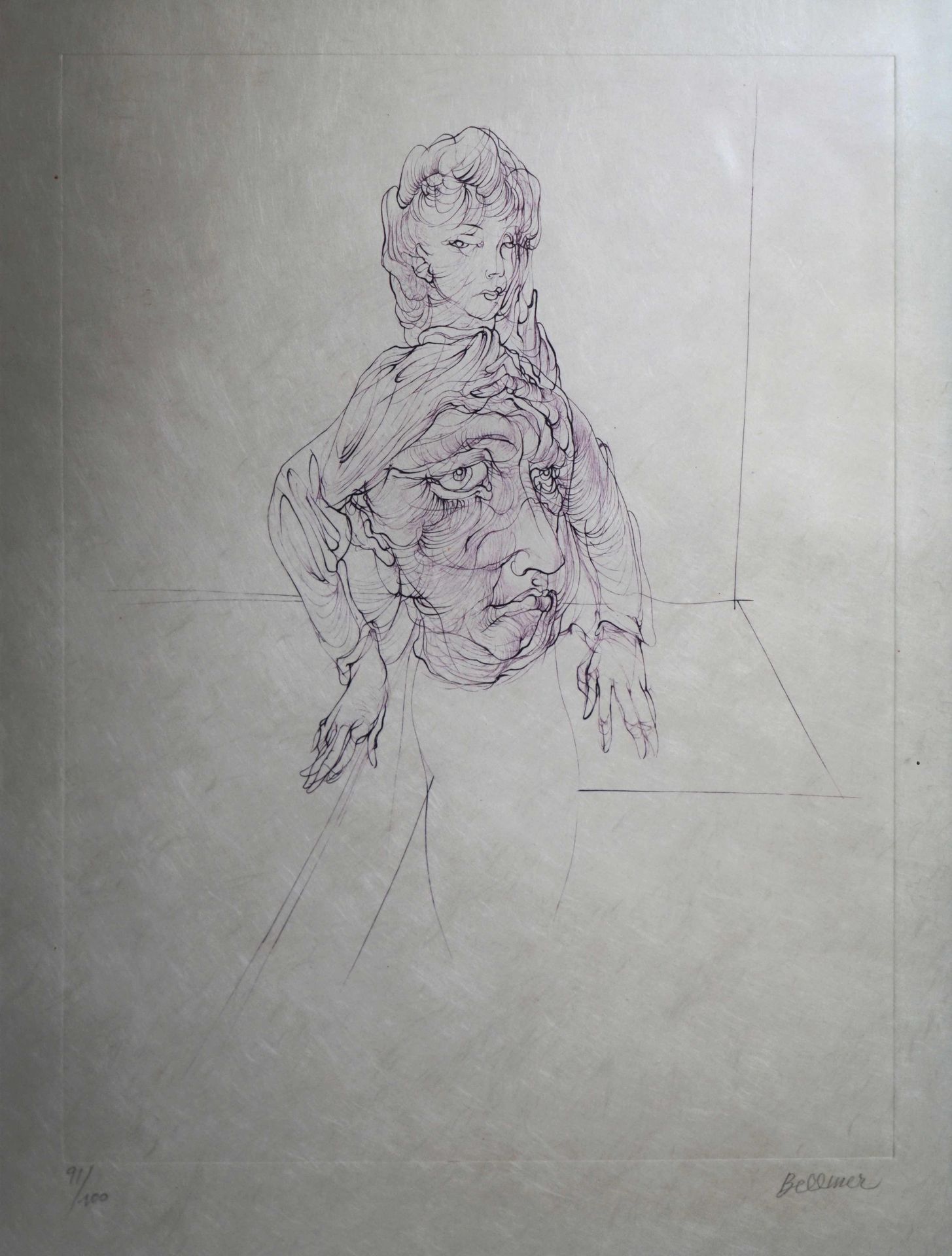 Null 汉斯-贝尔梅尔（1902-1975）。一个女人的半身像。石版画右下方有签名，编号为91/100。32 x 24厘米。