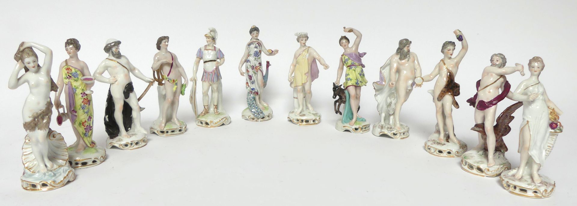 Null Twelve small polychrome enamelled porcelain SUBJECTS from Meissen or Dresde&hellip;