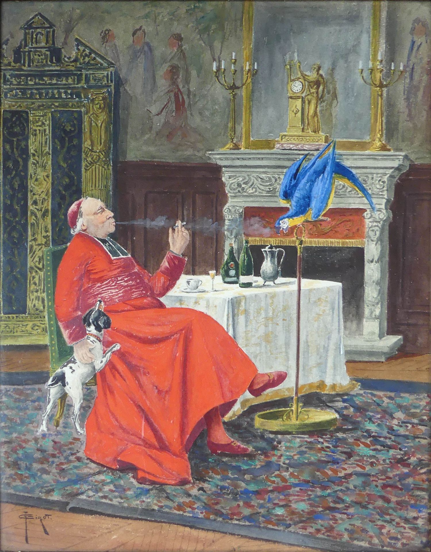 Null François Joseph GIROT (1873-1916) Cardenal con un Ara azul y lectura carden&hellip;