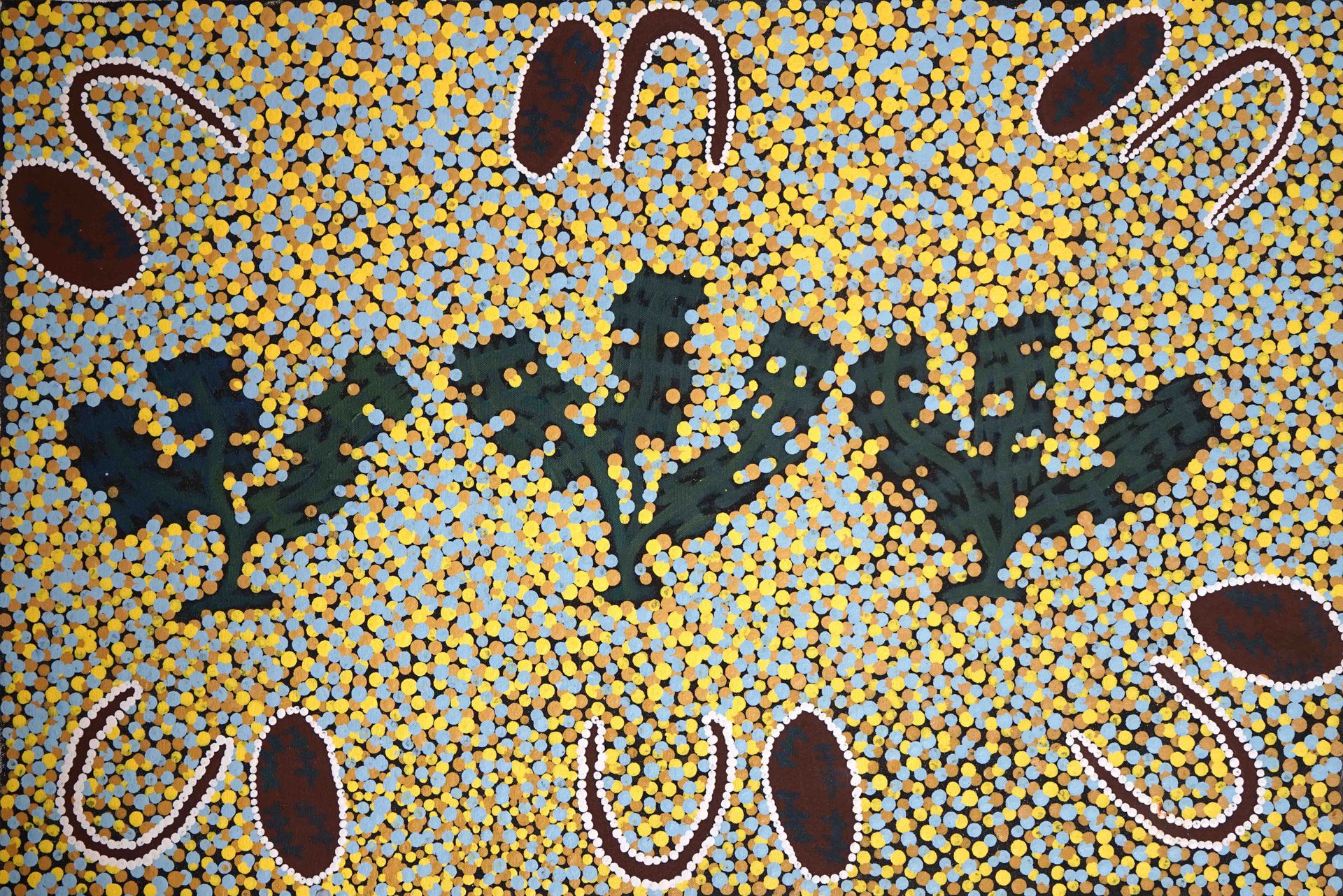 Null 多利-乔伊-本尼（1970）。原住民构成。丙烯酸画布，背面有签名。91 x 61 cm。