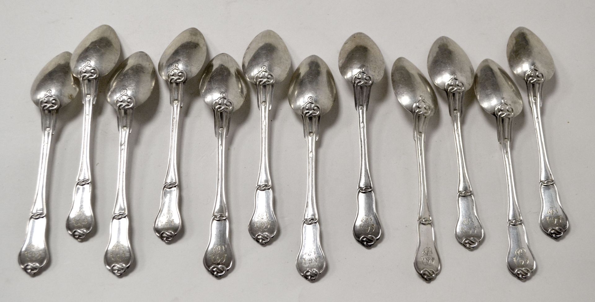 Null Suite of twelve silver COFFEE SPoons, Gordian knot model, Master-Goldsmith &hellip;