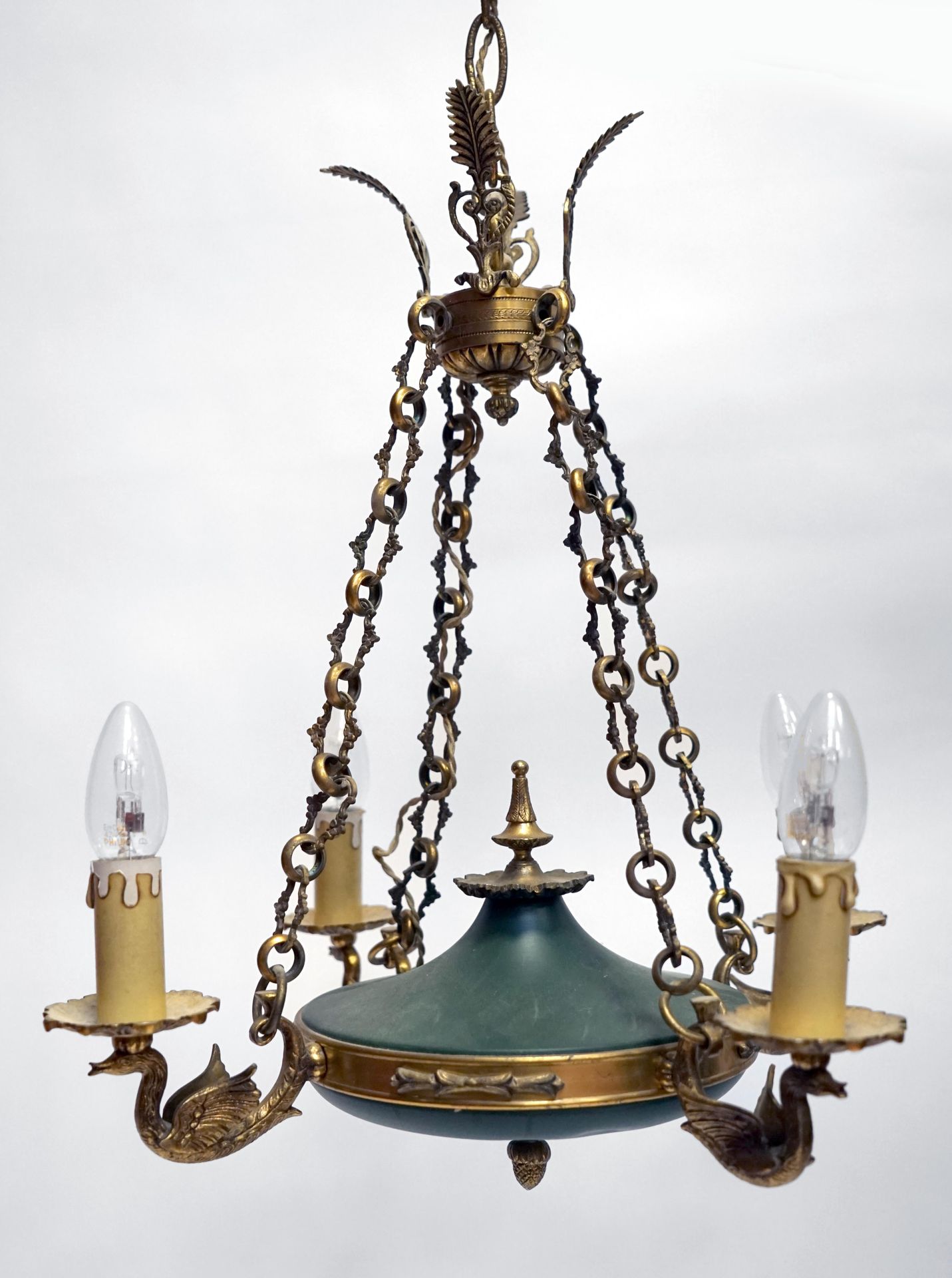 Null Chandelier in gilded sheet metal and bronze with four lights. Empire style.&hellip;