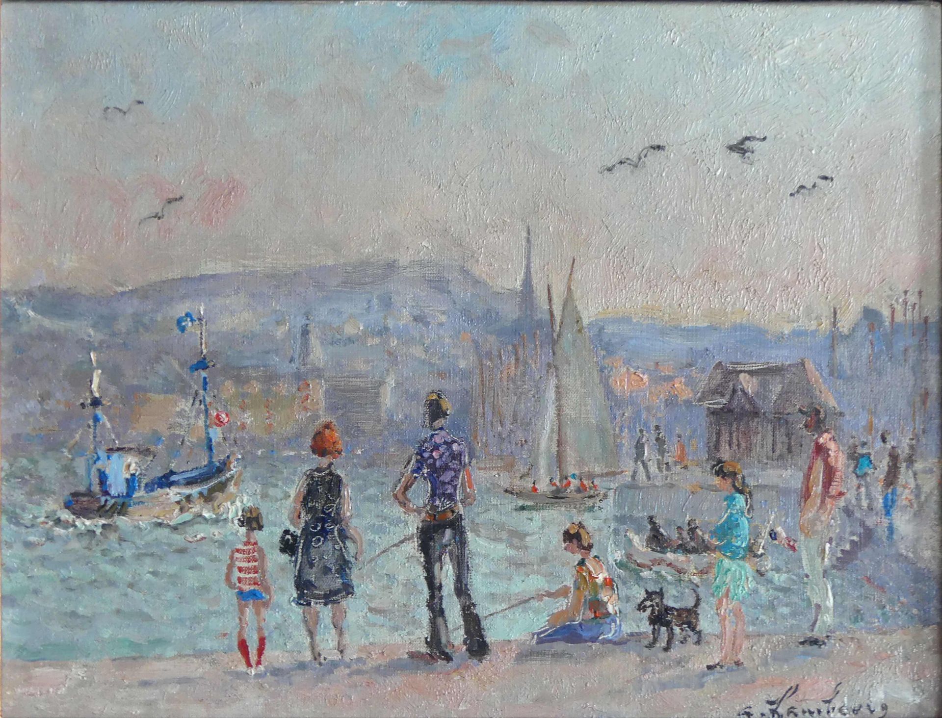 Null 
André HAMBOURG (1909-1999) The port of Trouville.布面油画，右下方有签名，背面有标题和日期 "73"&hellip;