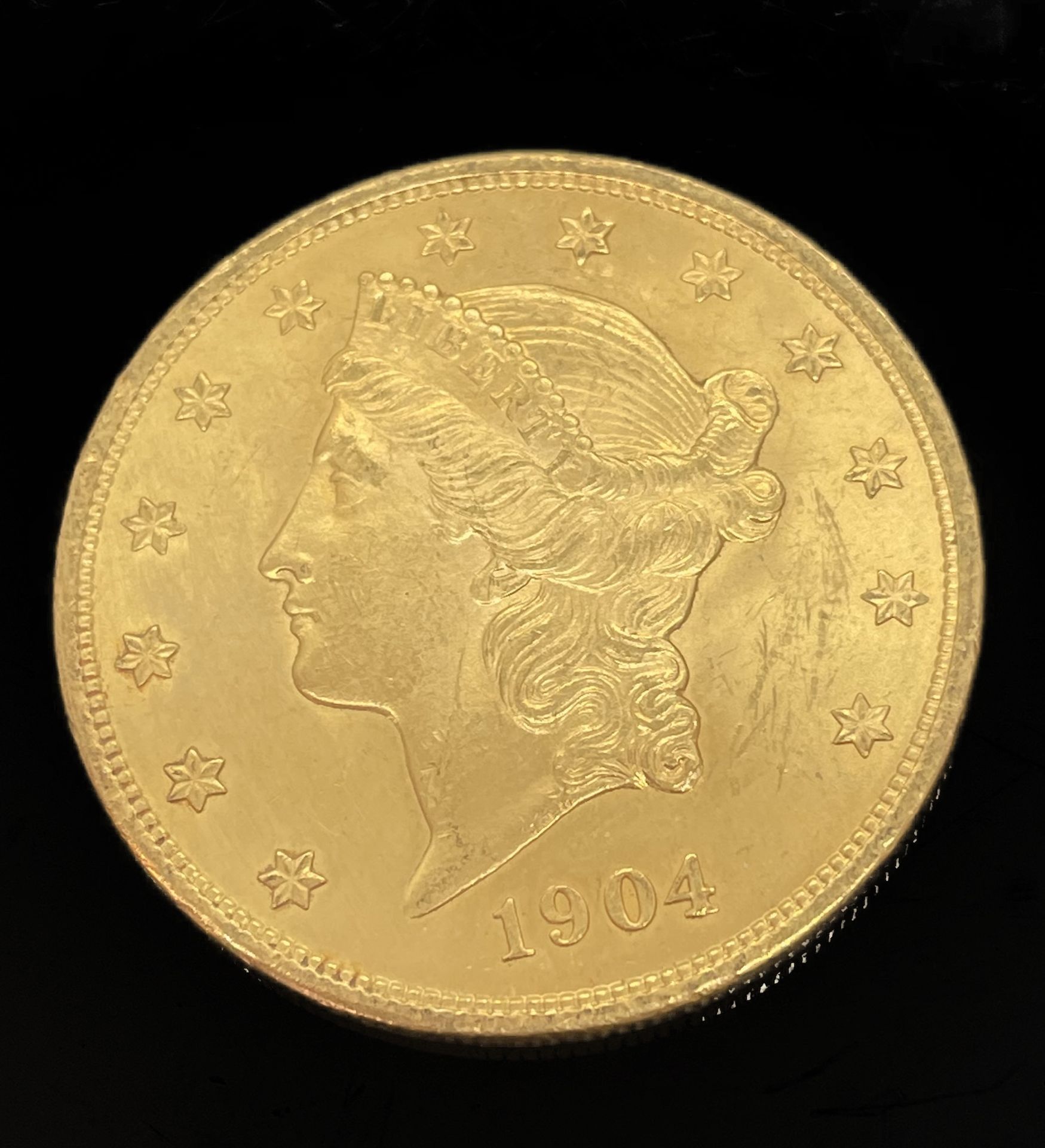 Null 20-Dollar-Münze Liberty 1904. Gewicht 33,4 g.