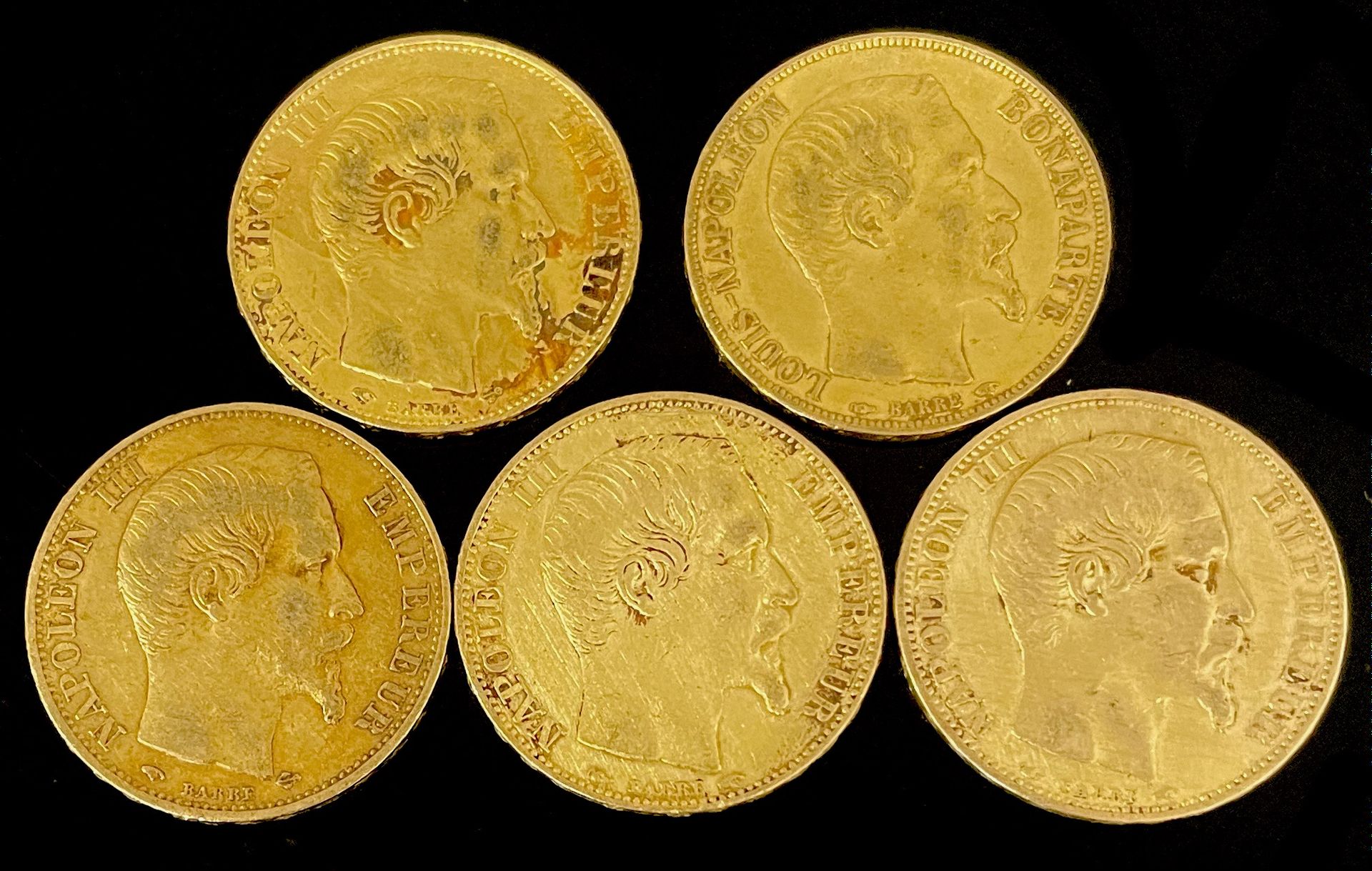 Null CINQUE PEZZI di 20 fr. D'oro Napoleone III non laure