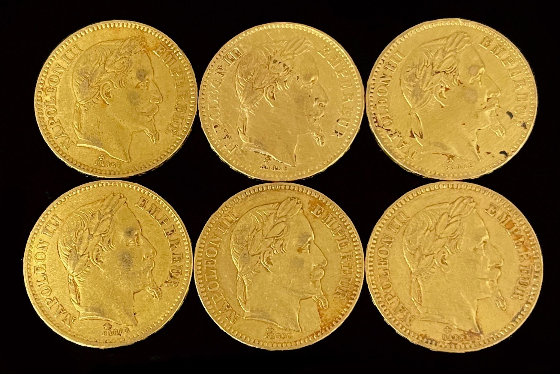 Null SEIS PIEZAS de laurel Napoleón III de oro de 20 fr.