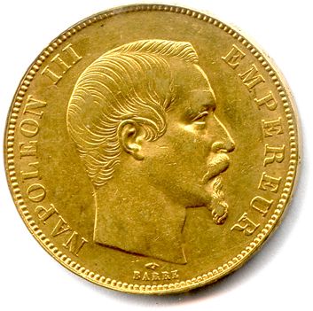 Null NAPOLEON III 1852-1870. 50 Francs barehead (Bar) 1857 A = Paris. (16,09 g) &hellip;