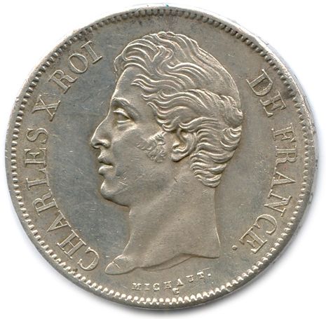 Null CHARLES X 1824-1830 5 Francs (Michaut) 1828 Paris. Sehr schönes Exemplar.
