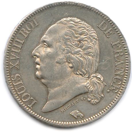 Null 路易十八 1814-1815-1824 两枚5法郎硬币：1814年图卢兹的穿衣半身像和1815年巴黎的裸体半身像。非常好，非常棒。
