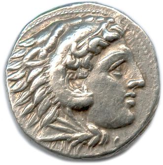 Null 马其顿王国-亚历山大三世大帝 336-323 亚历山大头像右，身披狮子皮。R/. Zeus aëtophore 坐在左边，手持老鹰和权杖，
脚大胆地放&hellip;
