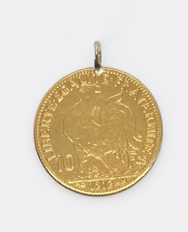 Null PEZZO d'oro da 10 franchi 1912 trasformato in pendente, bélière saldata. Pe&hellip;