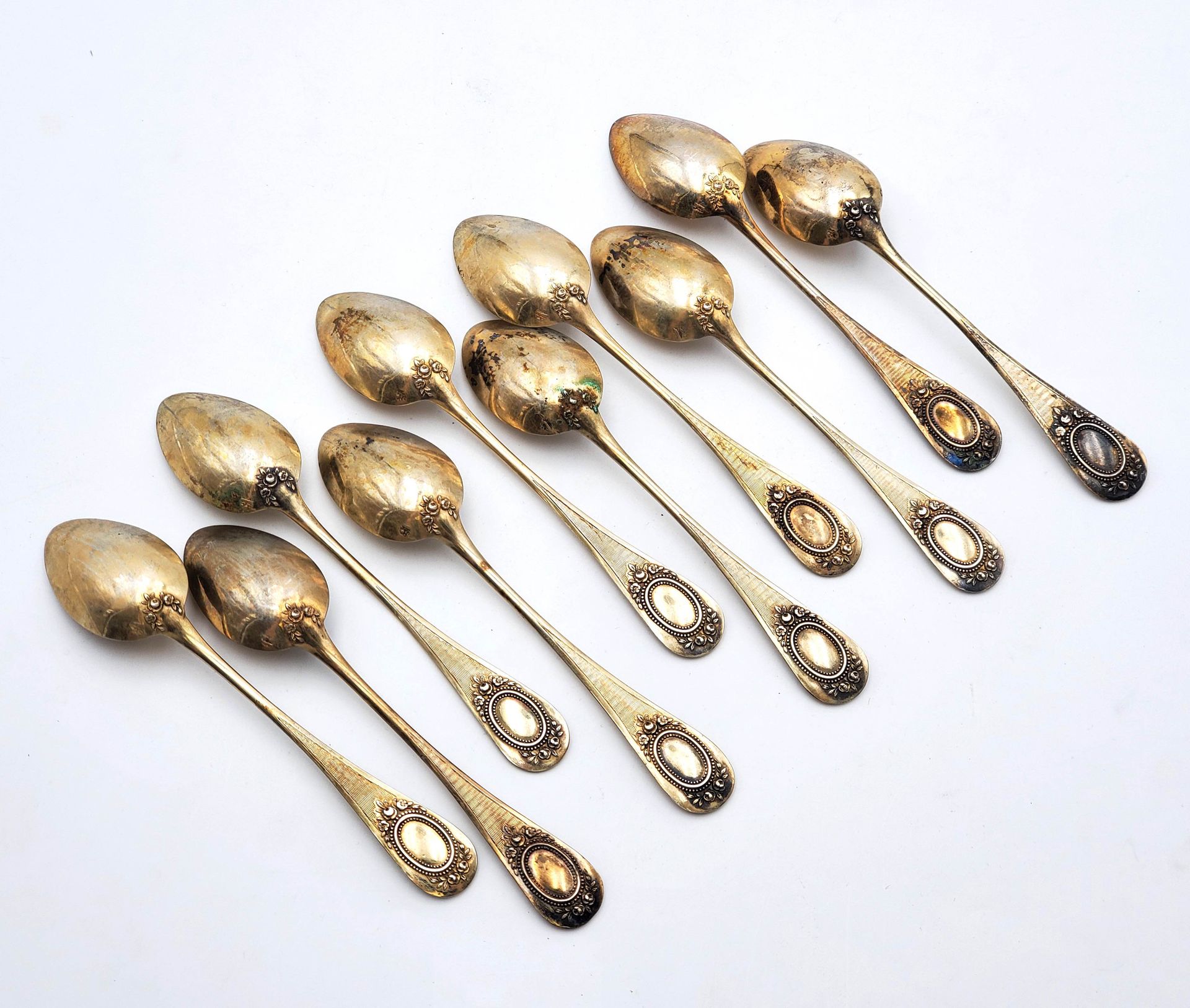 Null Ten coffee spoons in 800 mils vermeil, the spatula guilloche with a fluted &hellip;