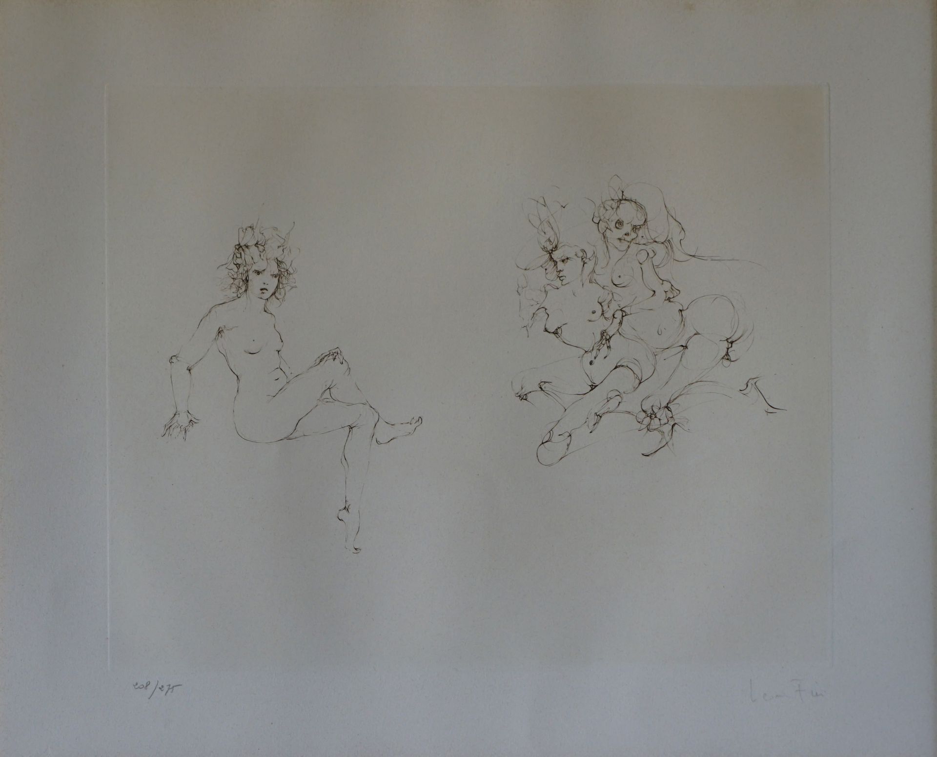 Null 莱昂诺-菲尼（1907-1996） 三个女人。右下角有签名的彩色雕刻，编号208/275，43.5 x 53厘米