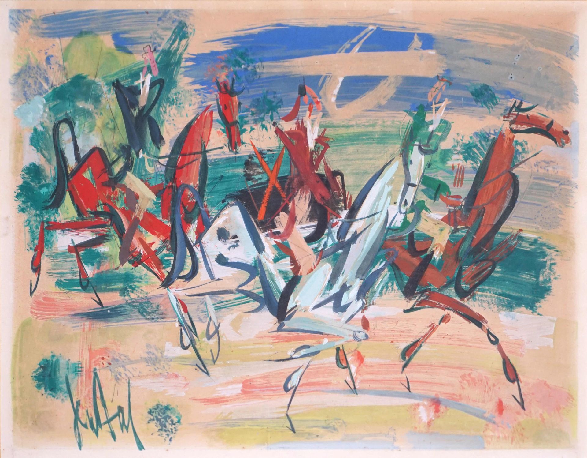 Null 
GEN PAUL (1895-1975). Horse Race. Gouache on paper. Small stains, two trac&hellip;