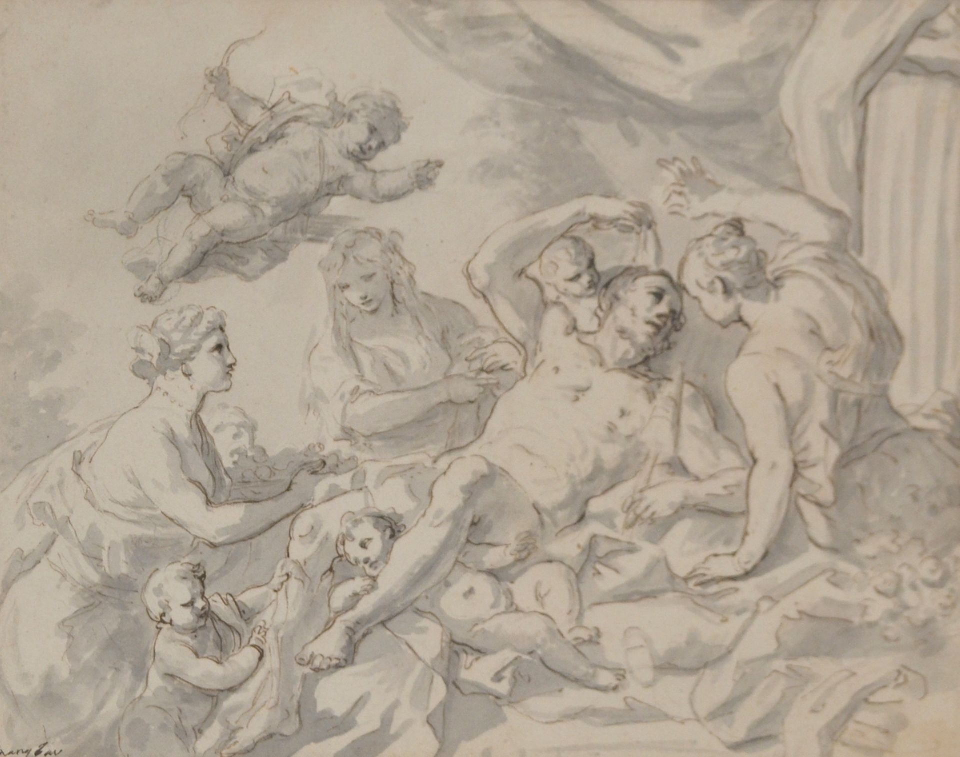 Null Adrien MANGLARD (1695-1760). Le repos des dieux. Dessin à la plume, et lavi&hellip;