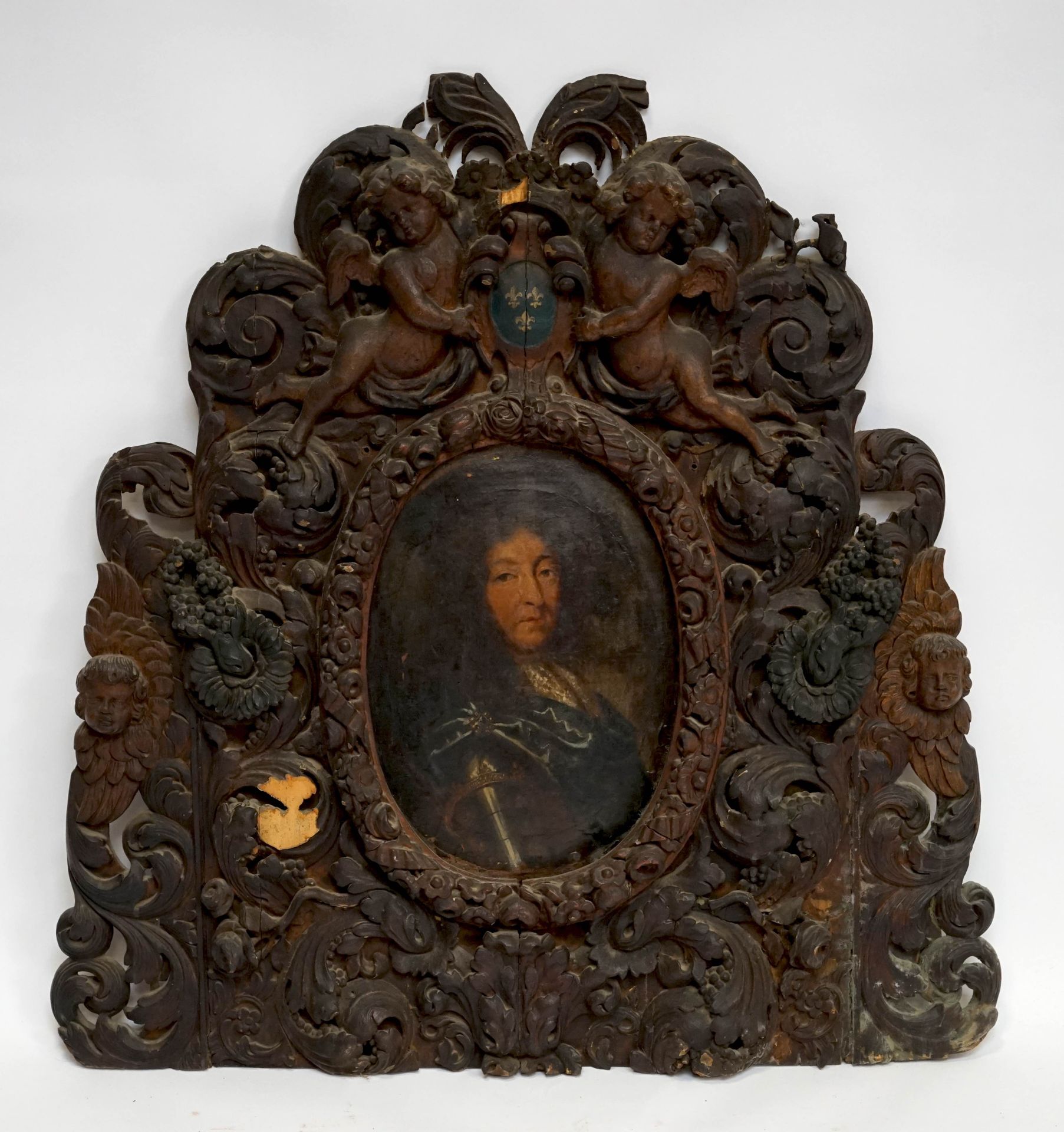Null Escuela francesa XVII. Retrato de Luis XIV con armadura. Óleo sobre cartón &hellip;