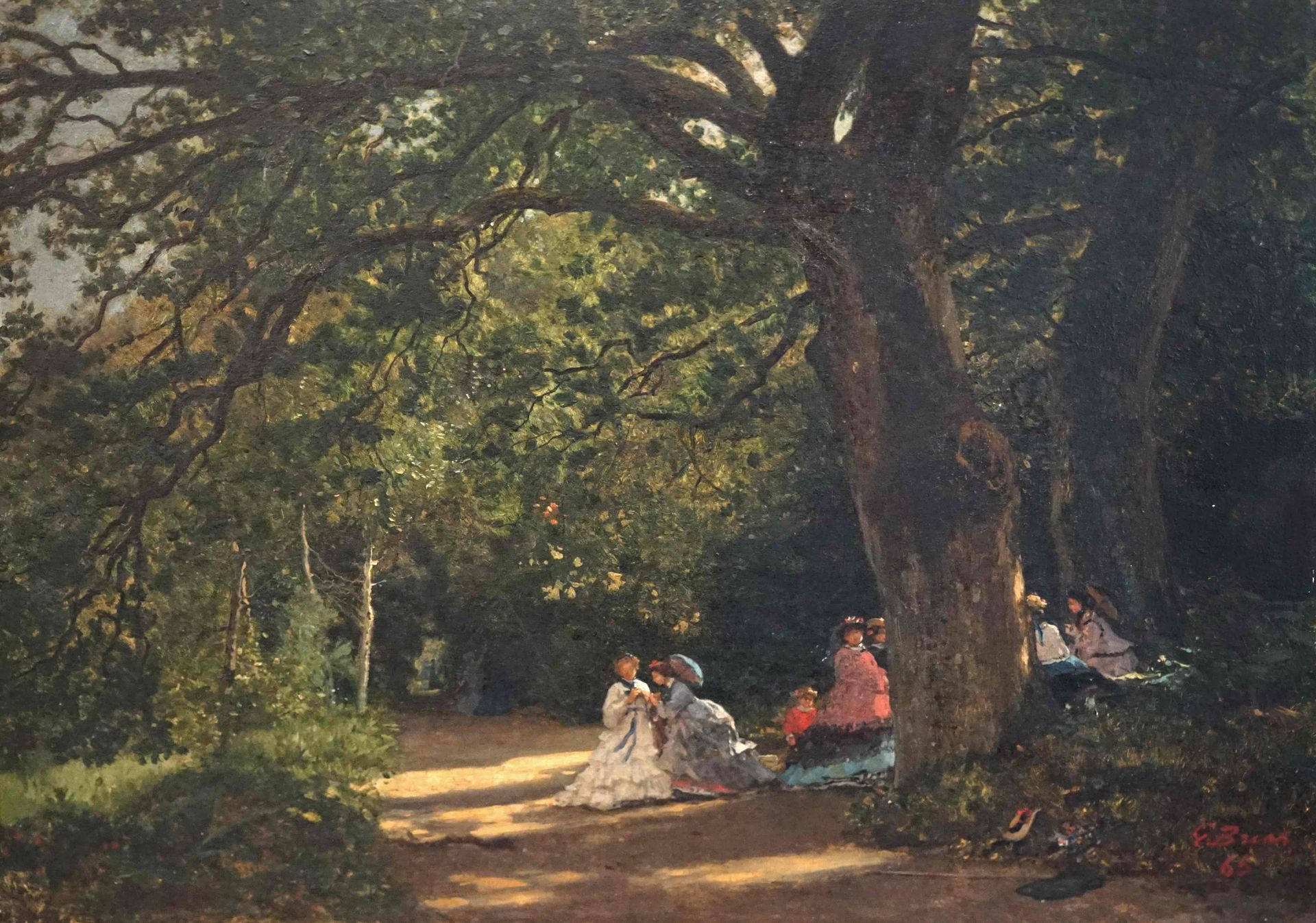 Null 古斯塔夫-布里昂（1824-1877）。公园里的那一天。板面油画，右下方有签名和日期1865年。32 x 40厘米