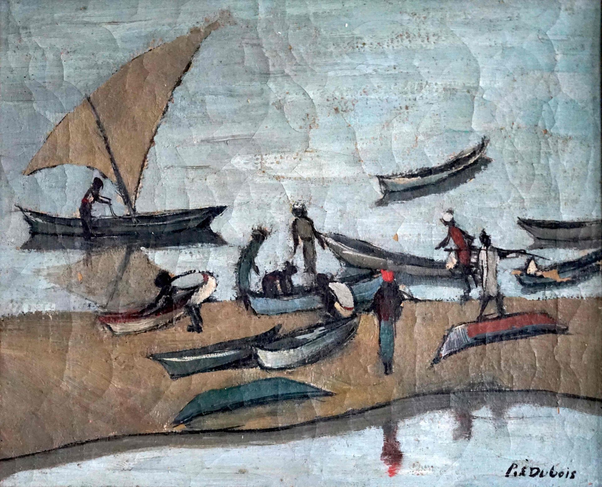 Null Paul Elie DUBOIS (1886-1949) Pêcheurs et pirogues. Huile sur toile signée e&hellip;