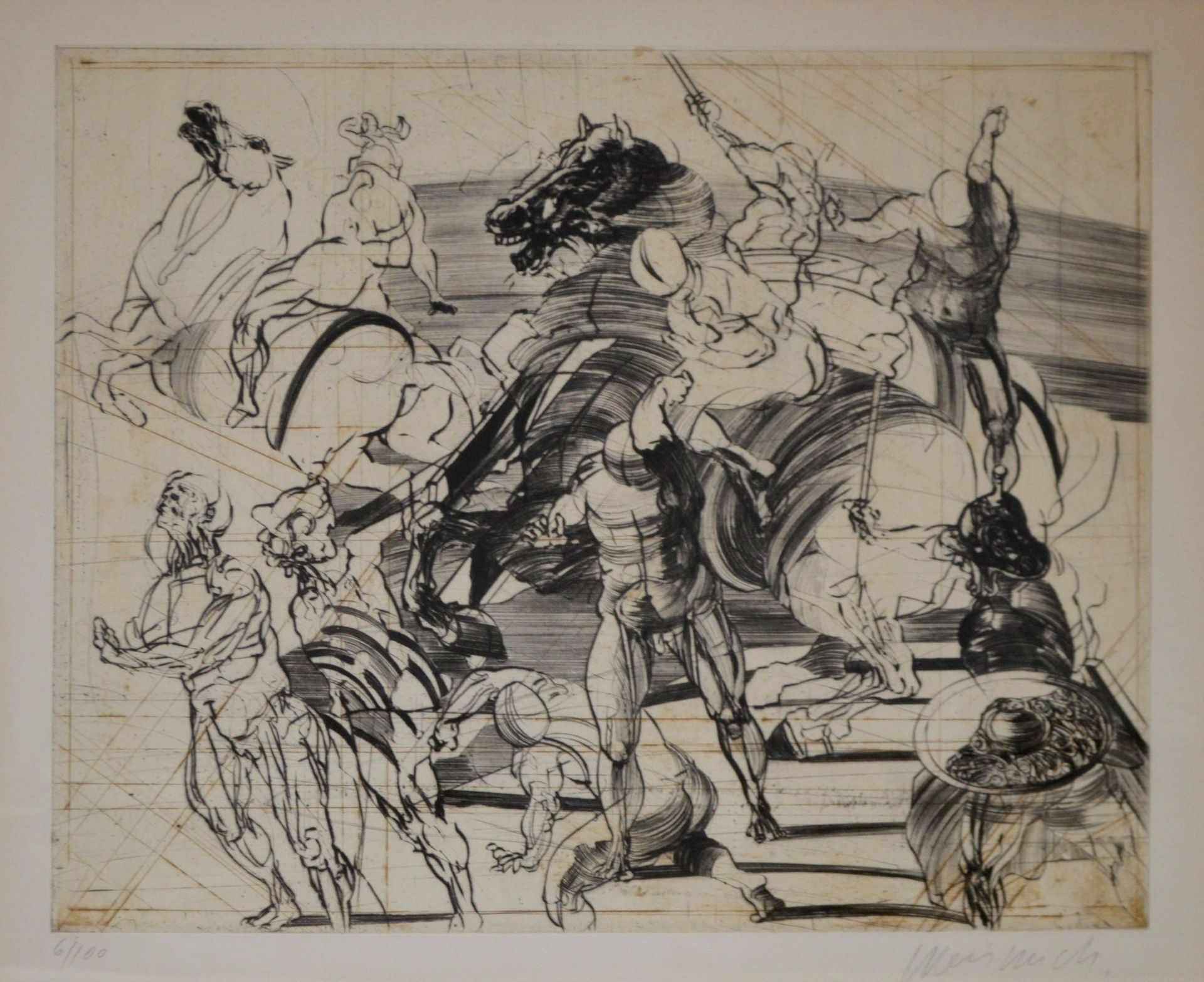 Null Claude WEISBUCH (1927-2014) 屠杀，1978。蚀刻版画右下方有签名，编号为61/100。44,5 x 55厘米 美丽的毛刺框&hellip;