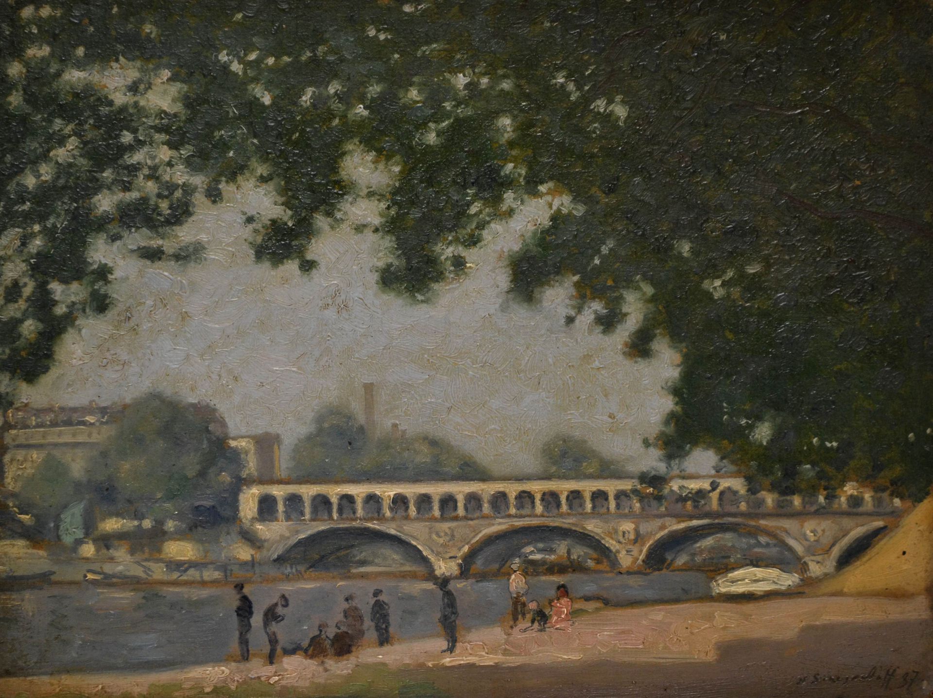 Null Nicolaï SINEZOUBOFF (1891-1956) 1937年，Bercy桥附近的热闹码头。右下角有签名和日期的37号板上油画。26,5 &hellip;