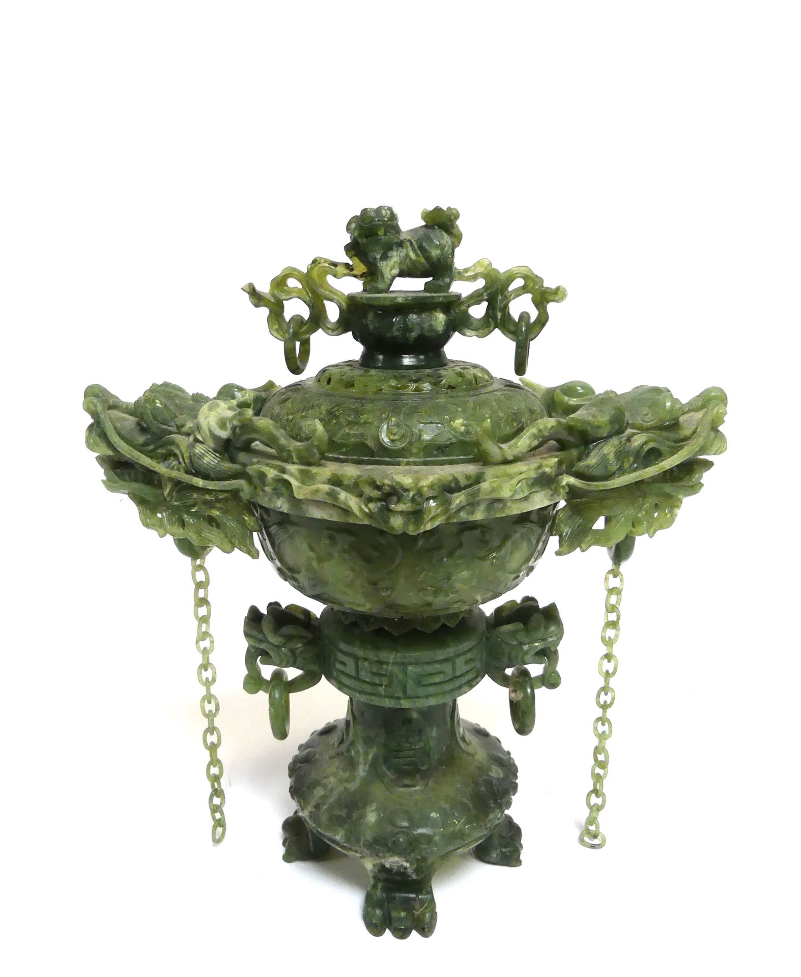 Null CHINA. PERFUM BURNER made of hard stone with dragon heads, the lid topped b&hellip;