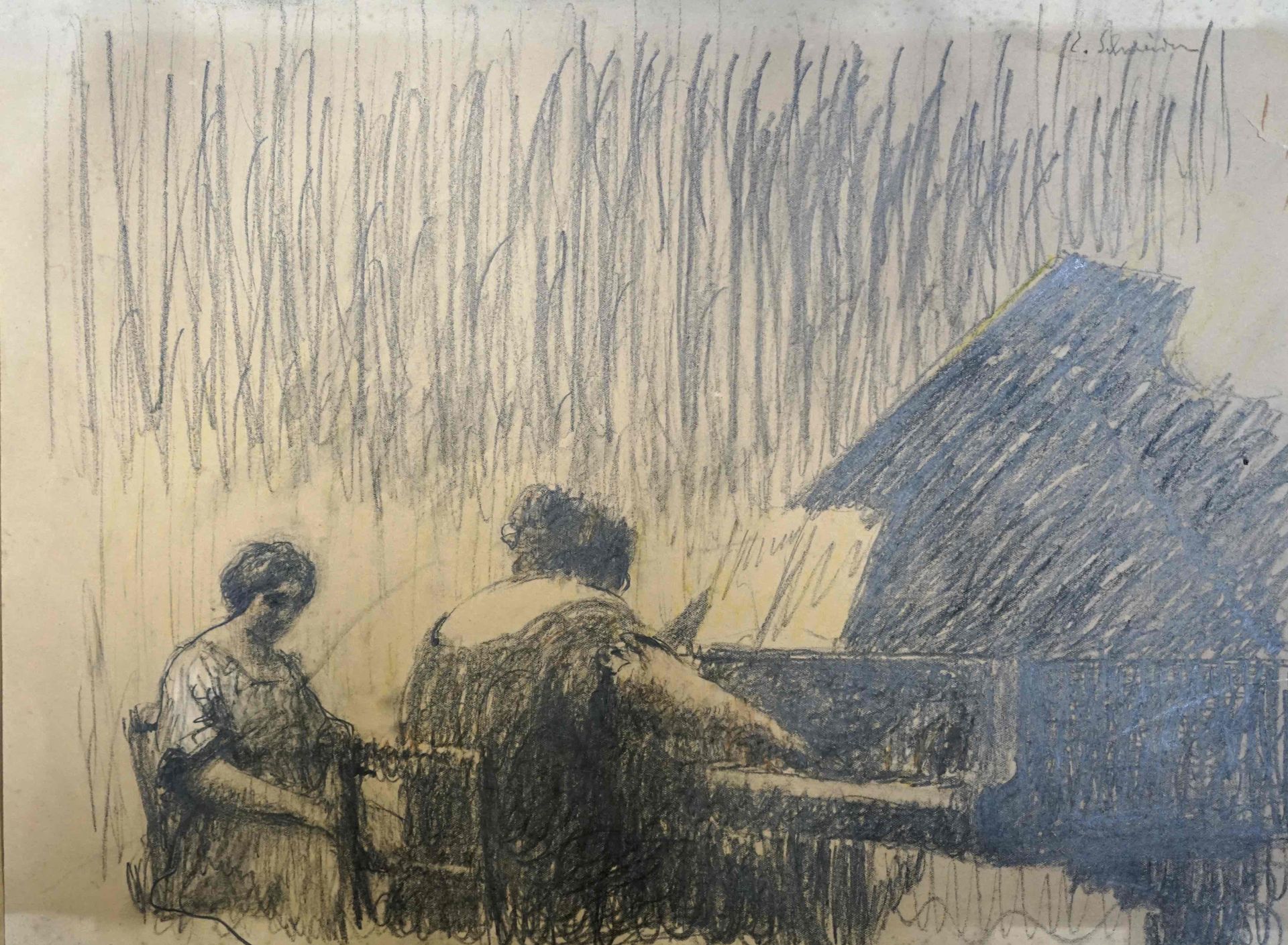 Null 埃米尔-菲利普-奥古斯特-施奈德（1873-1948） 钢琴家布兰奇-塞尔瓦（斯特拉斯堡音乐学院教师）。纸上石墨，右上方有签名，背面有指定日期，约19&hellip;