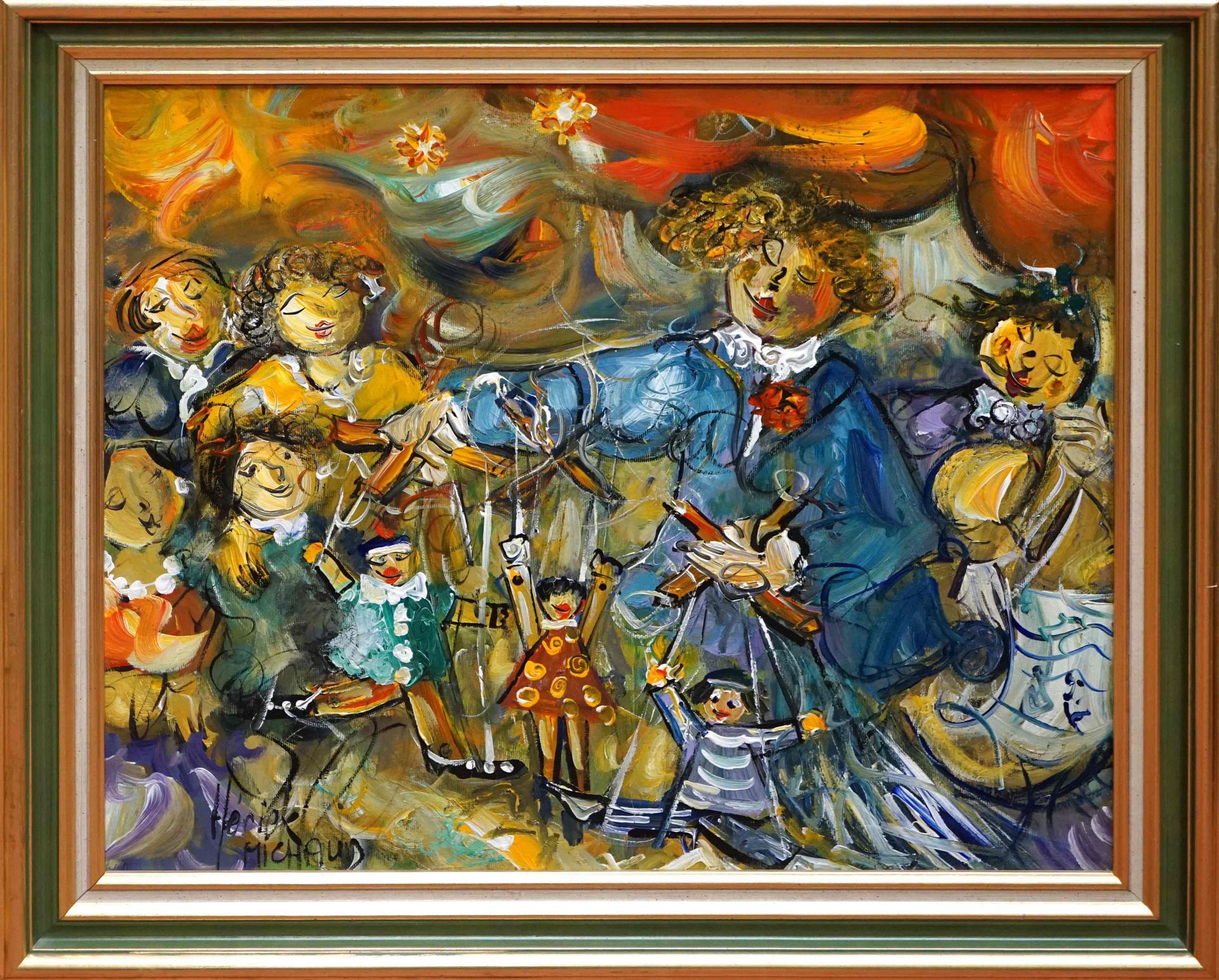Null Herick MICHAUD（1954）。木偶师。左下角有签名的布面油画，45 x 55厘米。