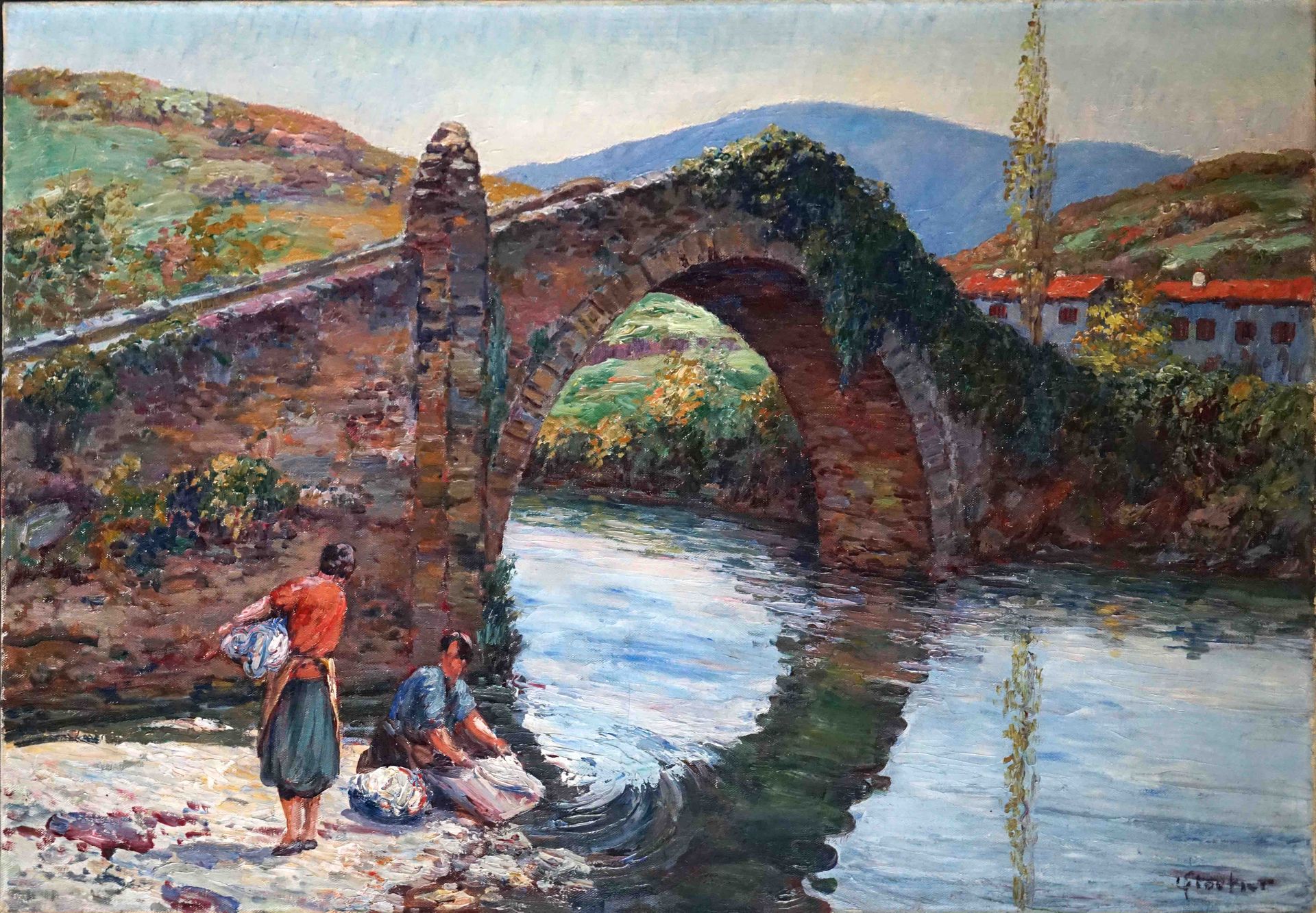 Null Louis FLOUTIER (1882-1936). Pays-Basque : Lavandières au bord de la Nivelle&hellip;