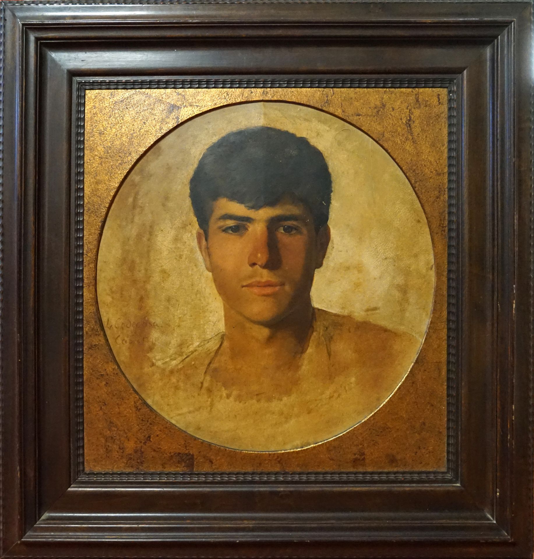 Null Louise CODECASA (1856-1927/33). Portrait de jeune homme en tondo. Huile sur&hellip;