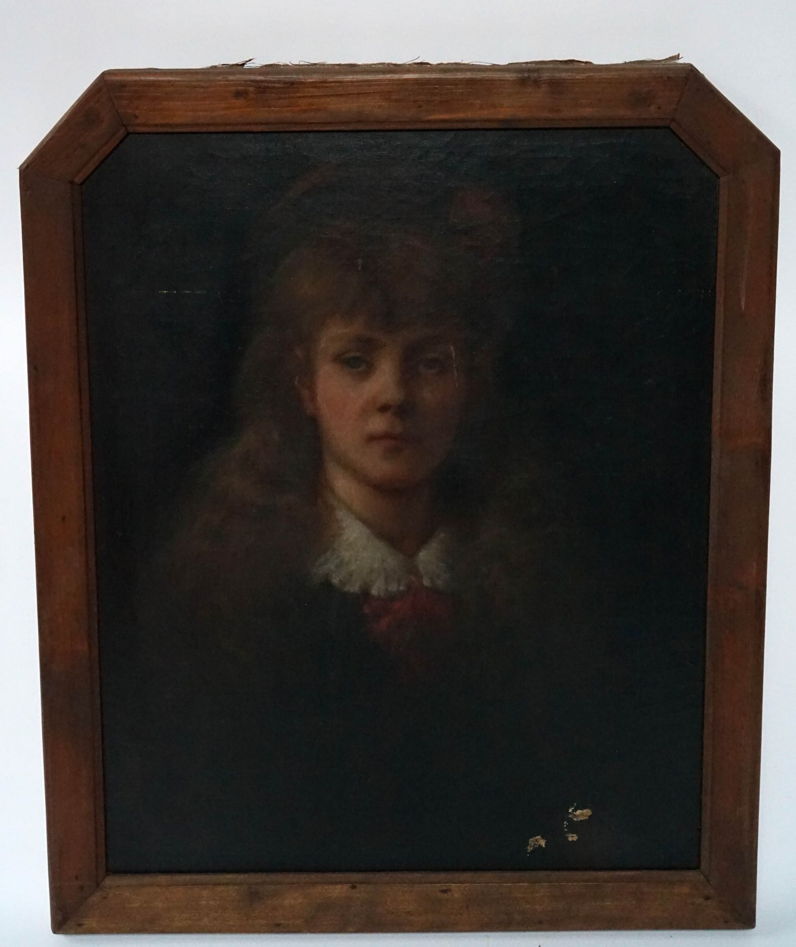 Null 路易斯-弗雷德里克-舒岑伯格（1825-1903）。他的女儿海伦的画像。布面油画，背面指定。66 x 54厘米（小事故）。