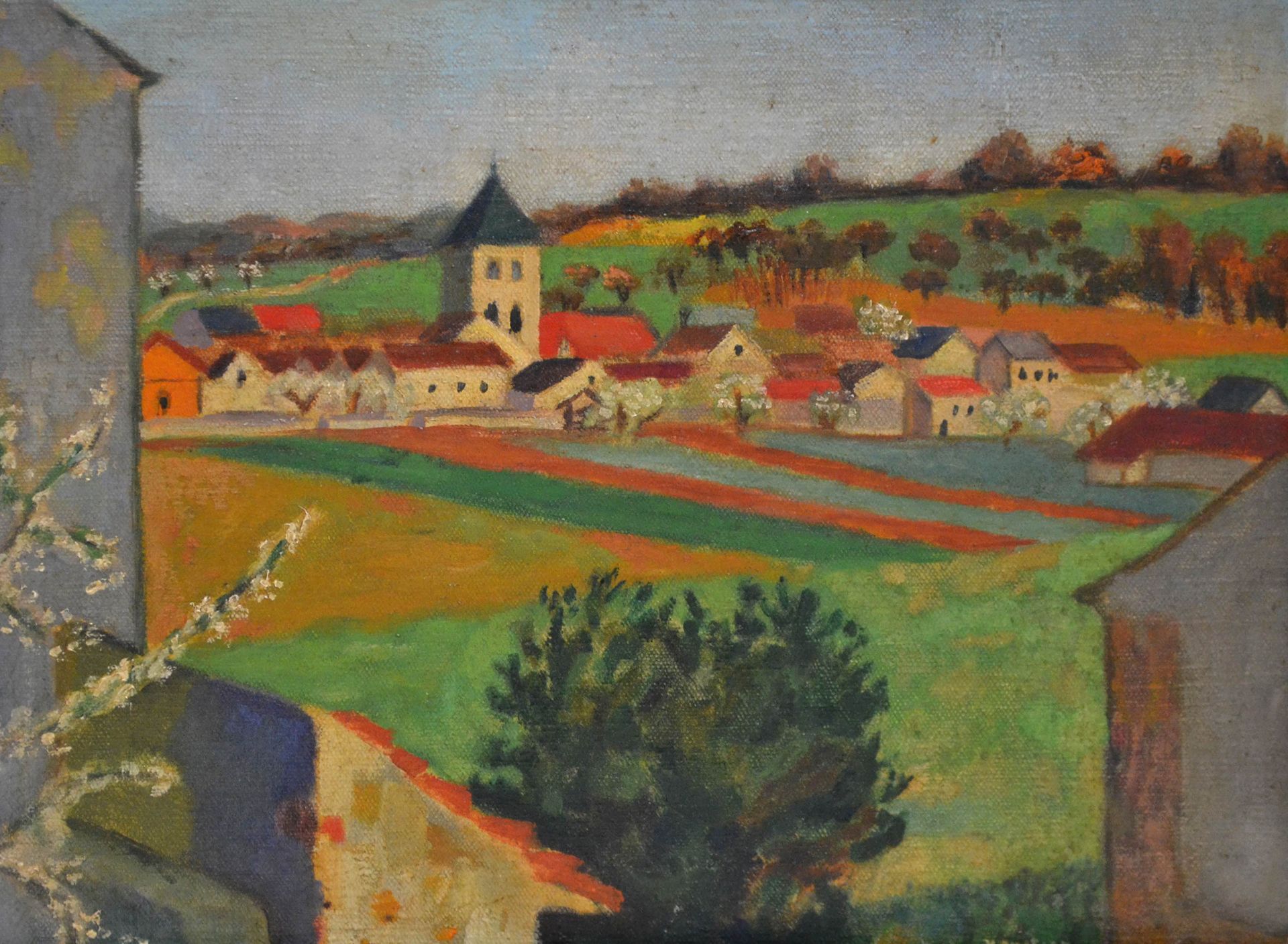 Null Jean VENITIEN (1911-1995) 乡村风景。布面油画，右下角有签名，框架上有威尼斯人的题字。27 x 35,5 cm