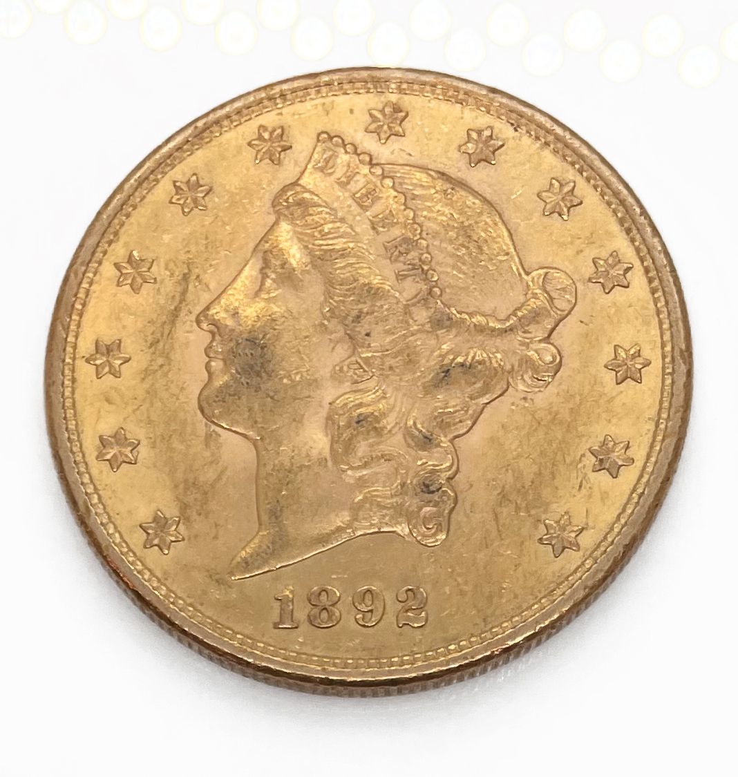 Null 20-Dollar-Goldmünze Kopf der Liberty 1892 Buchstabe S