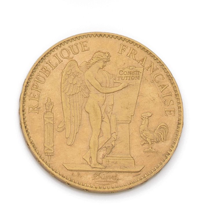Null 1899年100法郎的金质有翼天才的碎片。重量为32.3克