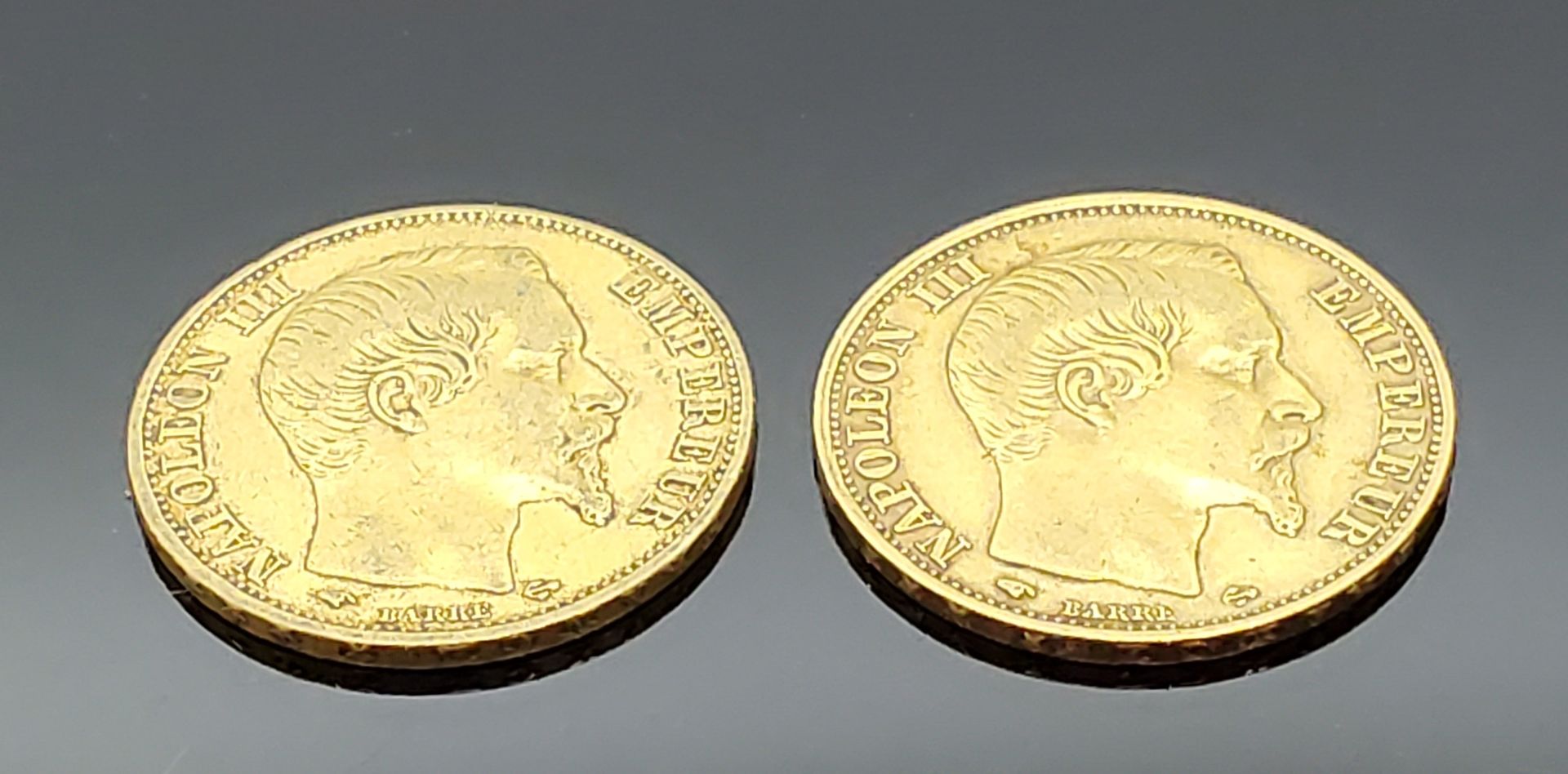 Null TWO PIECES of 20 francs gold Napoleon III non laureate 1857 and 1859