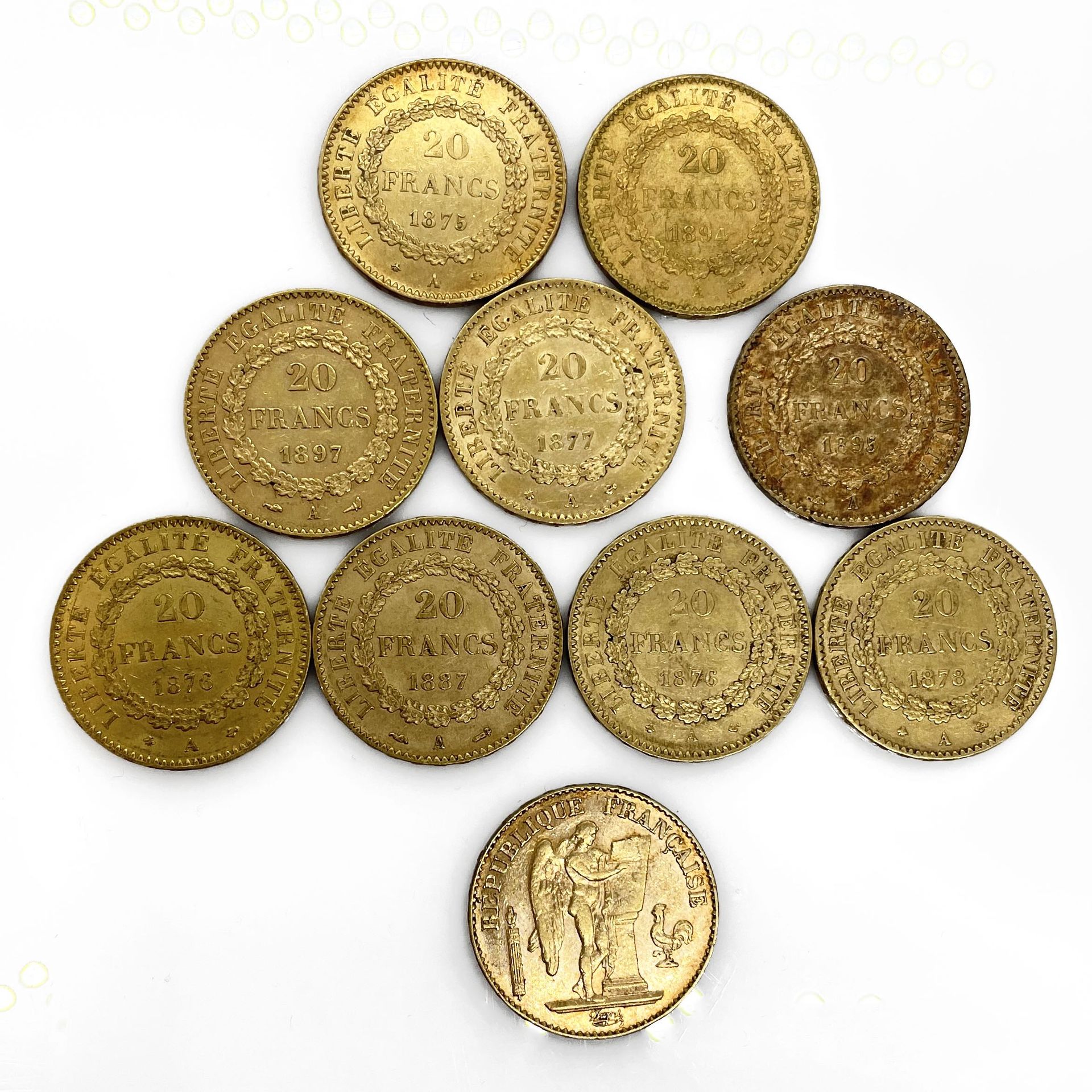 Null TEN PIECES of 20 francs gold Winged Genie