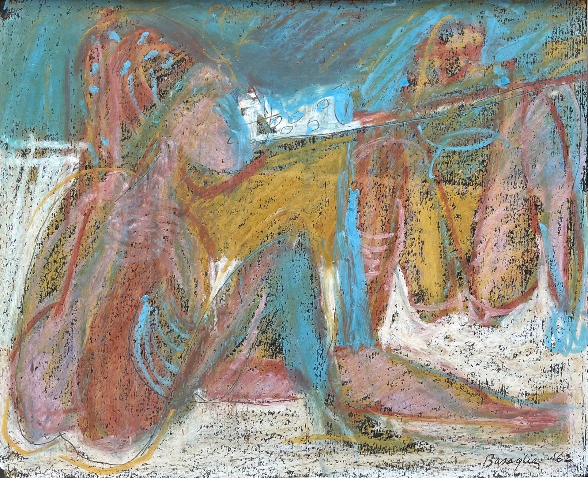 Null Vittorio BASAGLIA (1936-2005) 坐着的男人。粉彩画，日期为 "62"，左下方有签名。