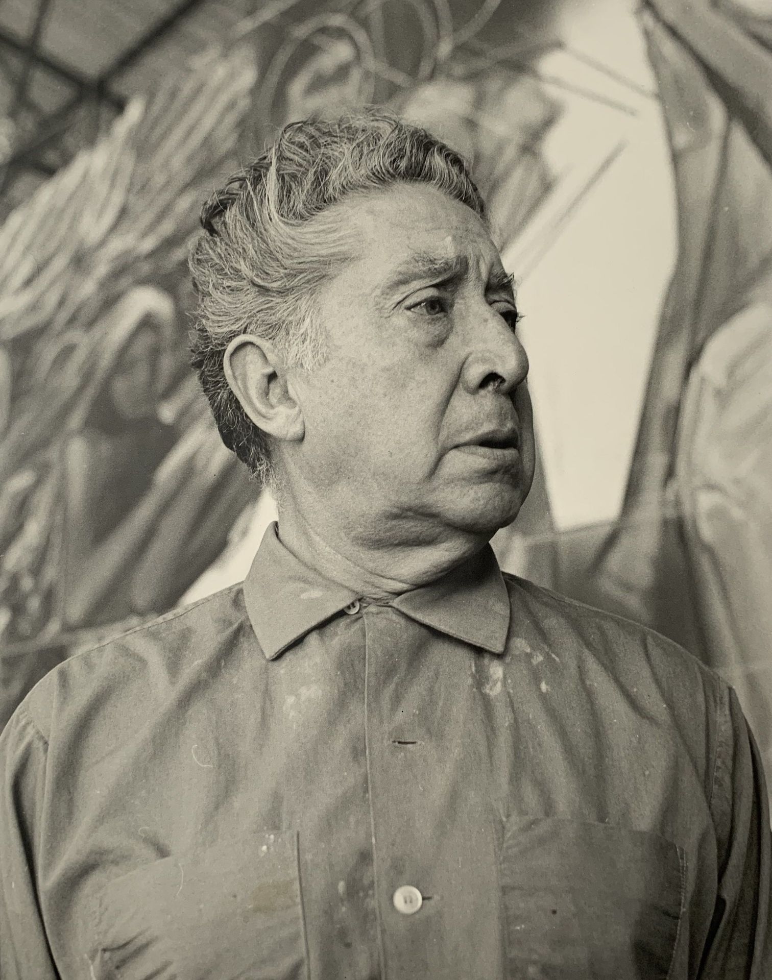 Null 墨西哥艺术家David Alfaro Siqueiros（1896 - 1974）的肖像。大幅银质照片印在哑光纸上，约1960年，尺寸31.8 x 2&hellip;