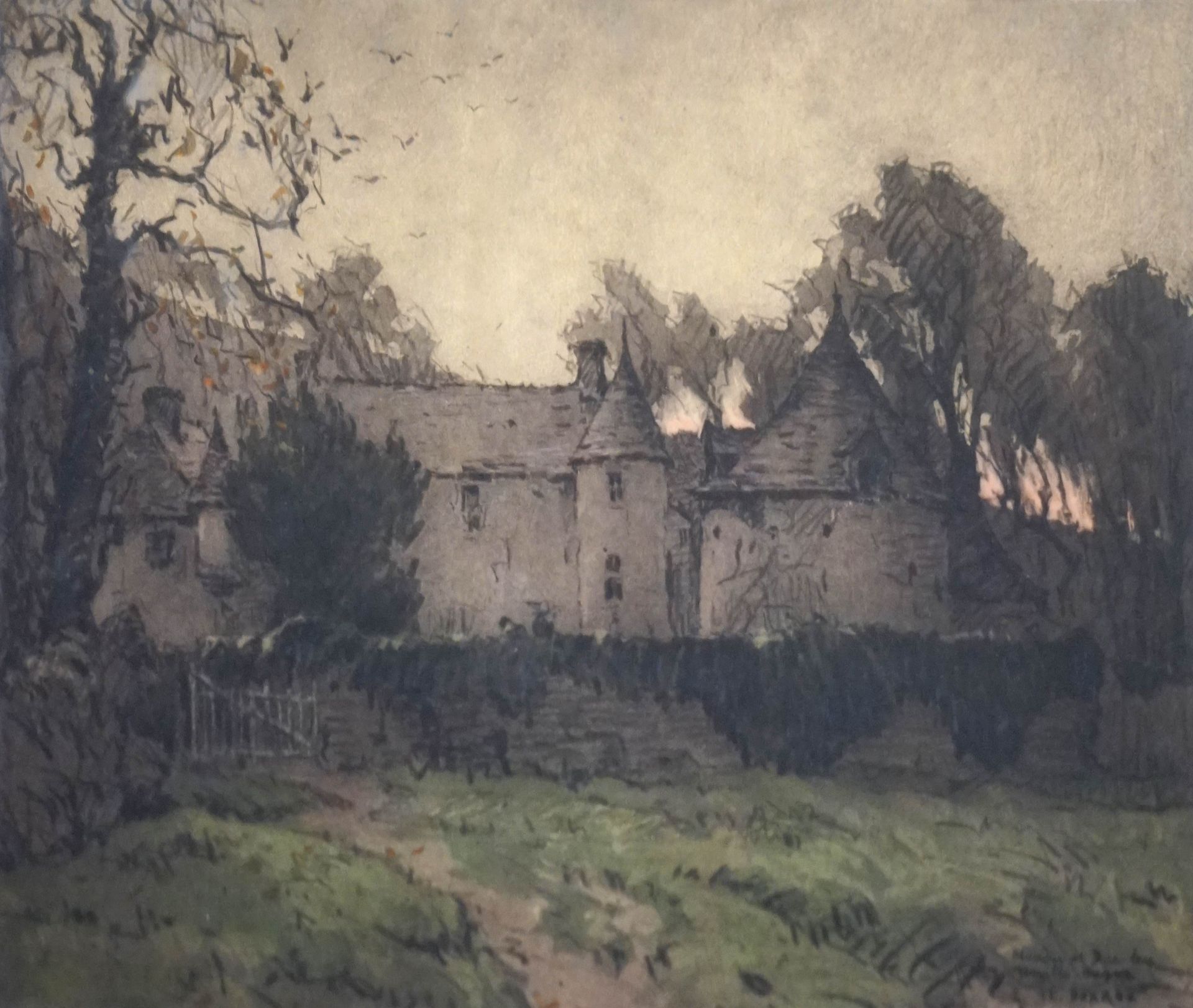 Null Emile DORREE (1883-1959). Dur-Ecu Manor in Urville. Watercolor signed, loca&hellip;
