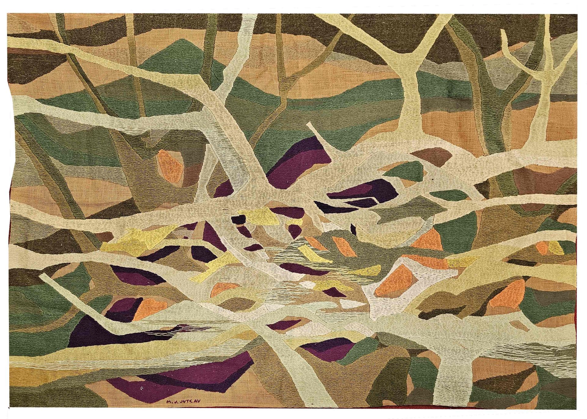 Null JUTEAU, Composición XX. Tapiz de lana hacia 1970. 170 x 120 cm