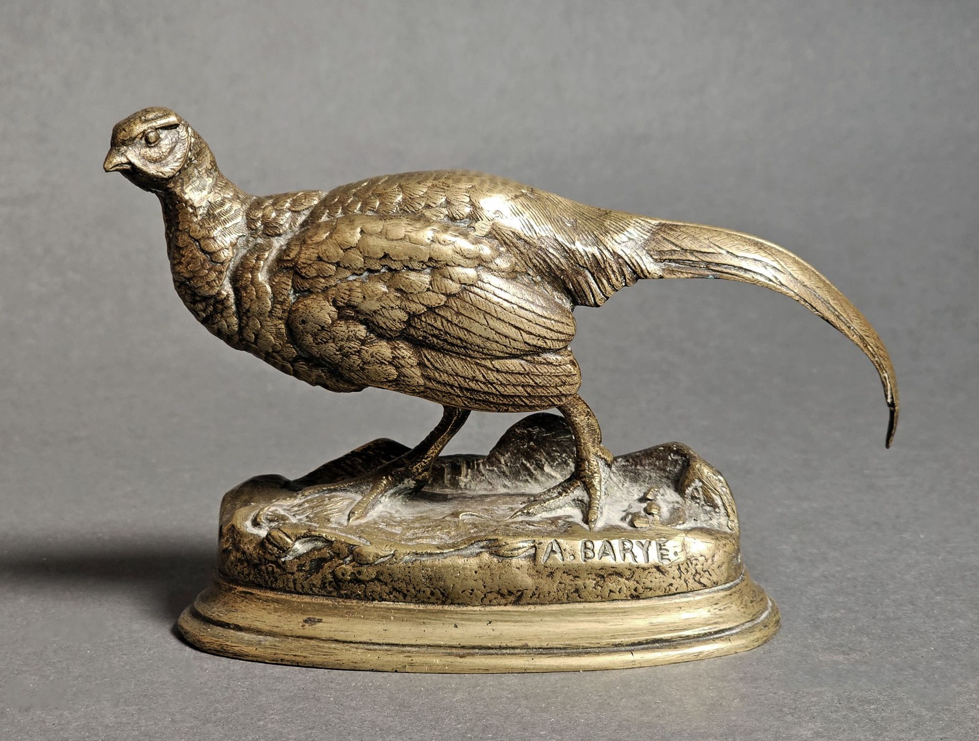 Null 阿尔弗雷德-巴里耶（1839-1882 年）《野鸡》。青铜打样，露台上有签名。11 x 16 x 6 厘米