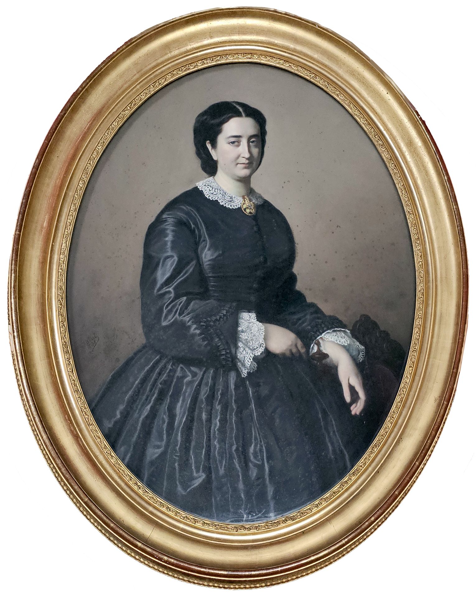 Null Jean-François BATUT (1828-1907) Portrait d'Elegante appuyée sur une chaise.&hellip;