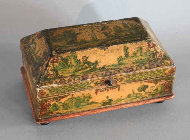 Null Rectangular papier-mâché box, the lid with cut sides, with Chinese arte pov&hellip;