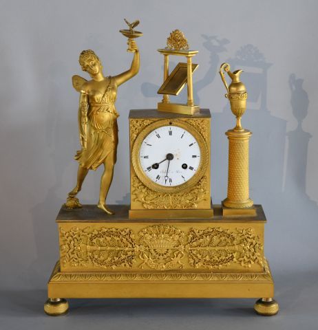 Null Gilded bronze clock, on one side decorated with the representation of Psych&hellip;