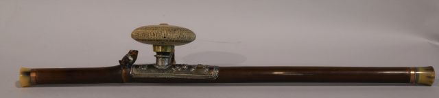 Null CHINA late 19th - early 20th century. 

Wooden opium pipe with metal applic&hellip;